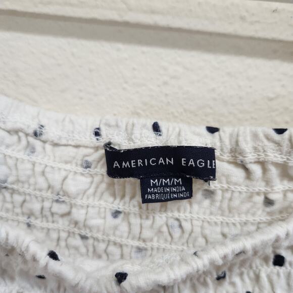 America Eagle Polka Dot Ruffle Hem Peplum Crop Blouse Black White Size Medium - Picture 8 of 10